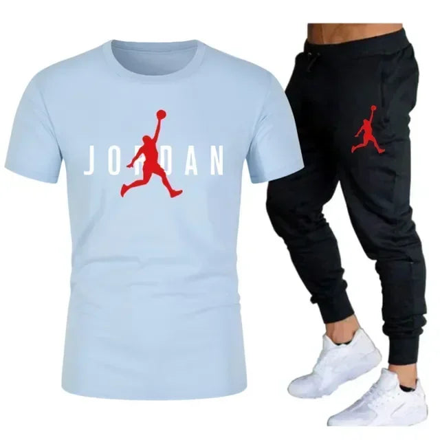 2025 Summer Men's Tracksuit Suit Brand Short Sleeve T-Shirt + Trousers 2-Piece Sets Fitness Jogging Sports Pants Sportswear Suit