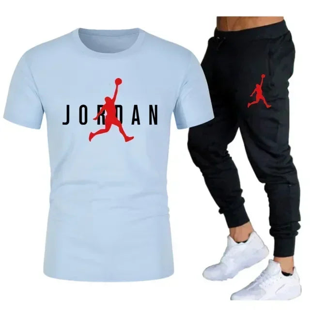 2025 Summer Men's Tracksuit Suit Brand Short Sleeve T-Shirt + Trousers 2-Piece Sets Fitness Jogging Sports Pants Sportswear Suit