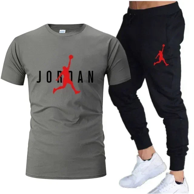2025 Summer Men's Tracksuit Suit Brand Short Sleeve T-Shirt + Trousers 2-Piece Sets Fitness Jogging Sports Pants Sportswear Suit
