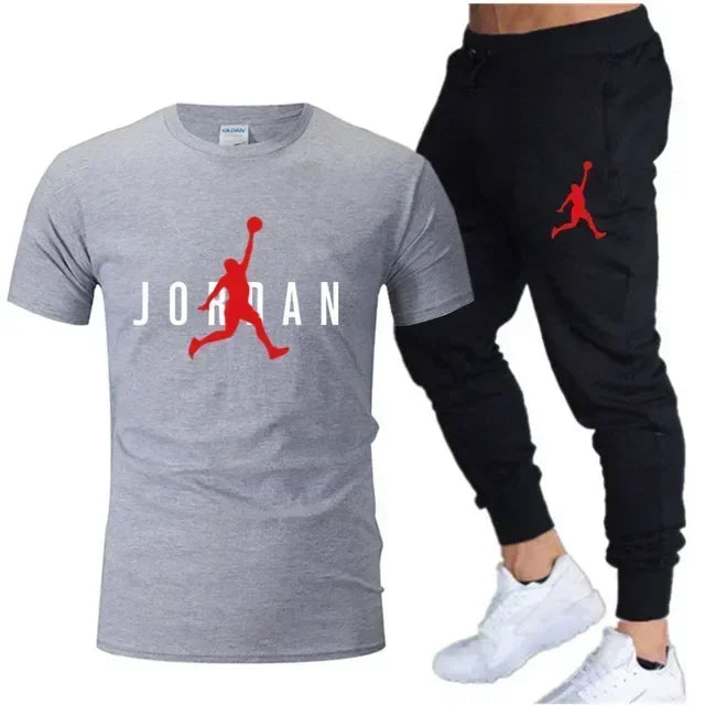 2025 Summer Men's Tracksuit Suit Brand Short Sleeve T-Shirt + Trousers 2-Piece Sets Fitness Jogging Sports Pants Sportswear Suit