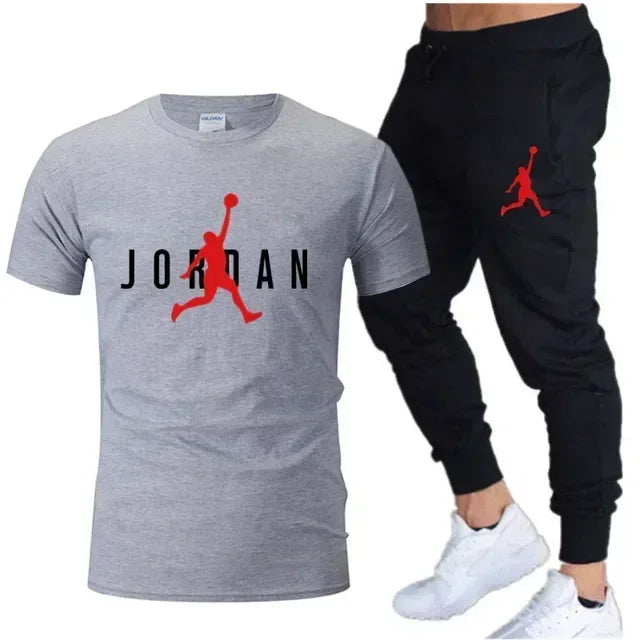 2025 Summer Men's Tracksuit Suit Brand Short Sleeve T-Shirt + Trousers 2-Piece Sets Fitness Jogging Sports Pants Sportswear Suit
