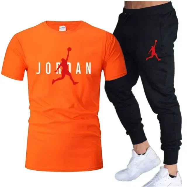 2025 Summer Men's Tracksuit Suit Brand Short Sleeve T-Shirt + Trousers 2-Piece Sets Fitness Jogging Sports Pants Sportswear Suit