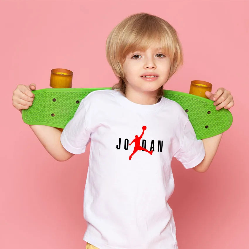 JD Letter Print Summer Cotton Kids Brand Sports Short Sleeve Kids Girls T-shirt Boy Fashion Sports short sleeve Children's Tops