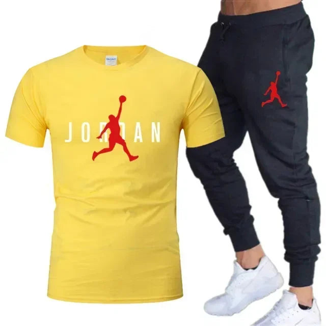 2025 Summer Men's Tracksuit Suit Brand Short Sleeve T-Shirt + Trousers 2-Piece Sets Fitness Jogging Sports Pants Sportswear Suit