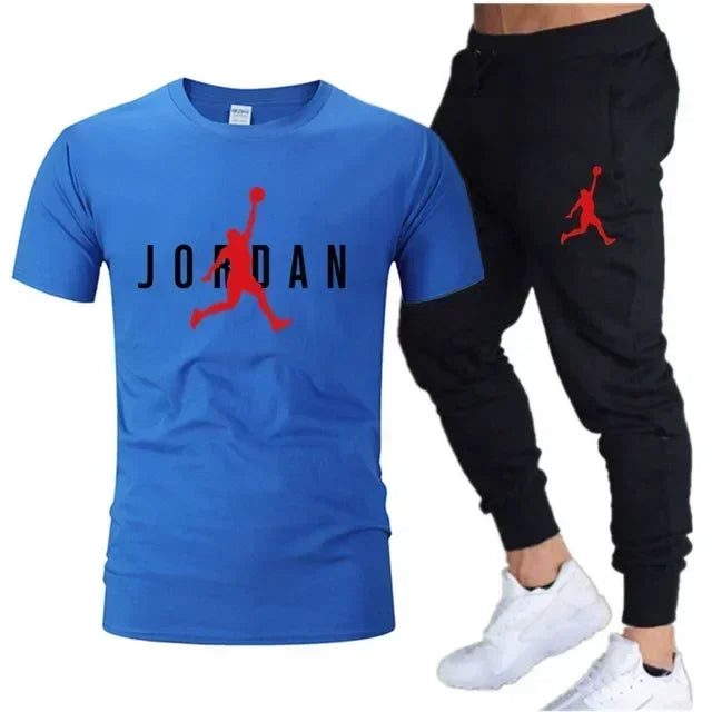 2025 Summer Men's Tracksuit Suit Brand Short Sleeve T-Shirt + Trousers 2-Piece Sets Fitness Jogging Sports Pants Sportswear Suit