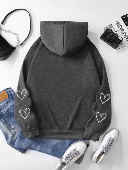 Heart-Shaped Spider Web Hoodie - Loose Fit & Comfy, Adjustable Drawstring, Zipper Detail, Pockets, Long Sleeves Sweatshirt - Fashionable Casual Wear for Women