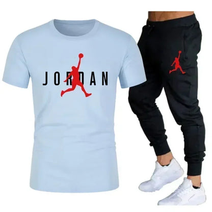 2025 Summer Men's Tracksuit Suit Brand Short Sleeve T-Shirt + Trousers 2-Piece Sets Fitness Jogging Sports Pants Sportswear Suit