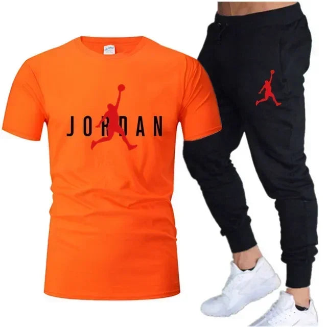 2025 Summer Men's Tracksuit Suit Brand Short Sleeve T-Shirt + Trousers 2-Piece Sets Fitness Jogging Sports Pants Sportswear Suit