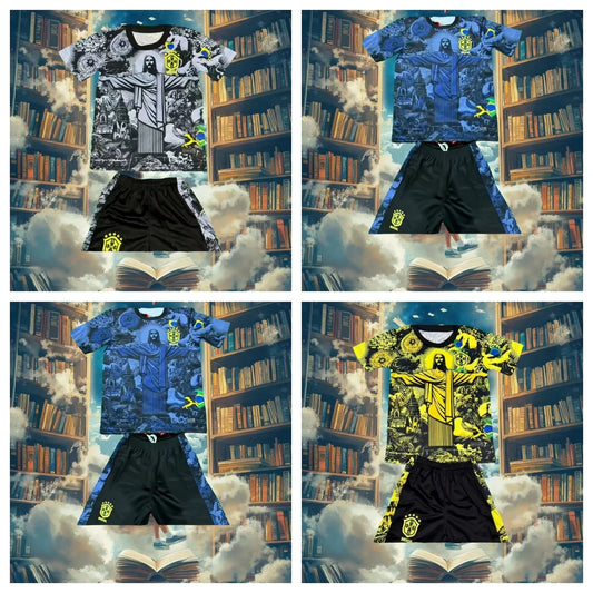 25-26 Latest Explosive Sports Football Jersey Brazil Special Edition Training Jersey Summer Adult Men's Crew Neck Set Quick Dry