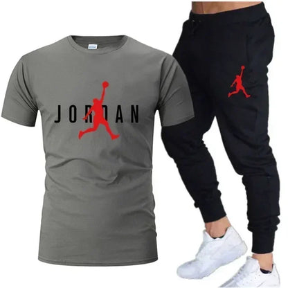 2025 Summer Men's Tracksuit Suit Brand Short Sleeve T-Shirt + Trousers 2-Piece Sets Fitness Jogging Sports Pants Sportswear Suit