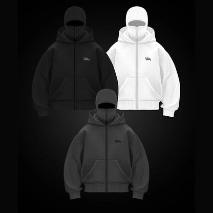 Autumn Solid Color Ninja Turtleneck Hoodies For Men Y2K Vintage Fleece Sweatshirts Hip Hop Japanese Streetwear Oversized Hoodie
