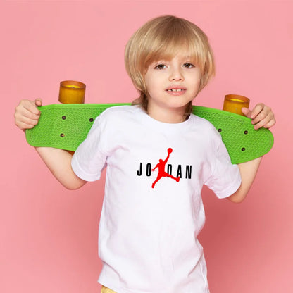 JD Letter Print Summer Cotton Kids Brand Sports Short Sleeve Kids Girls T-shirt Boy Fashion Sports short sleeve Children's Tops